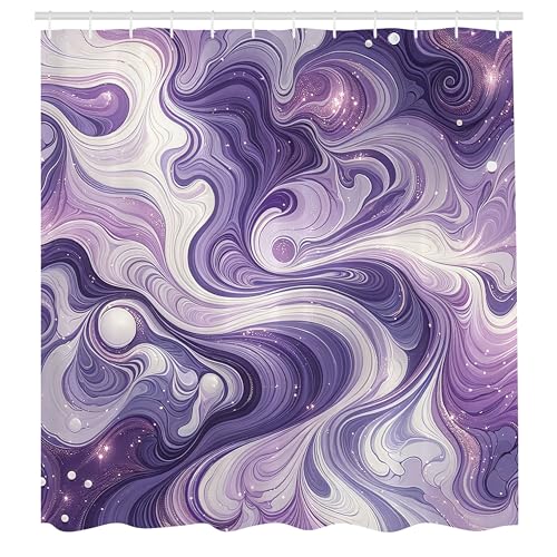 ABAKUHAUS Lila Duschvorhang, Modernes wirbelndes Marmelgemälde in Pastell...