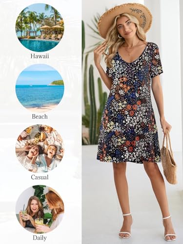 Image of BELAROI Women Casual Summer Dresses Loose Tshirt Beach Sundress V Neck Plus Size Swing Tunic Pockets