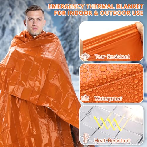 Image of SecuCaptain Survival Emergency Thermal Blankets: Thicken 28um Space Mylar Blanket Kit for Outdoor Cold Winter Camping, Hiking, Car Bug Out Bag, or First Aid - Orange 4 Pack
