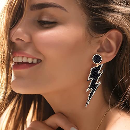 Beaded Lightning Earrings for Women Statement Lightning Bolt Dangle Earrings Sparkling Rhinestone Bead Drop Earrings Holiday Party Gifts2