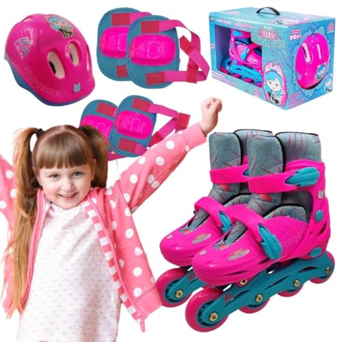 Kit Patins Infantil 4 Rodas inline masculino menino friends monsters + Conjunto de Proteção para Iniciante