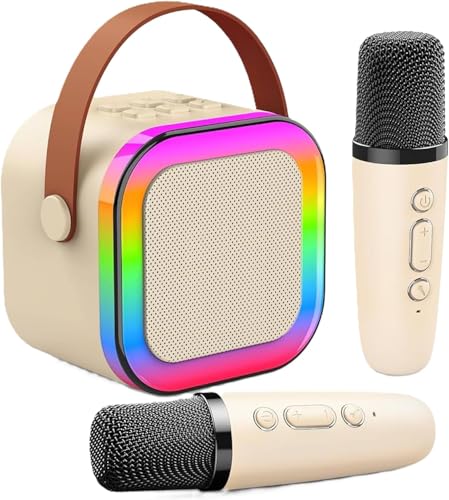 Karaoké avec 2 microphones sans fil, machine de karaoké portable avec haut-parleur Bluetooth, lumières LED et batterie rechargeable, jouet et cadeau pour...