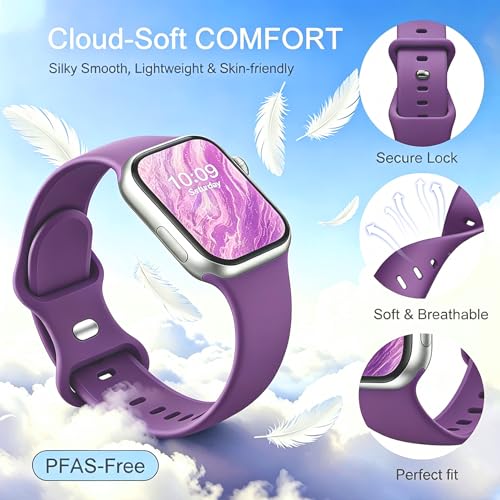 Image of Sport Bands Compatible with Apple Watch Band Women Men 40mm 38mm 41mm 42mm 44mm 45mm 46mm 49mm ,Soft Wristband Waterproof Replacement Strap for iWatch Bands Series 11 10 9 8 7 6 5 4 3 2 1 SE Ultra Purple