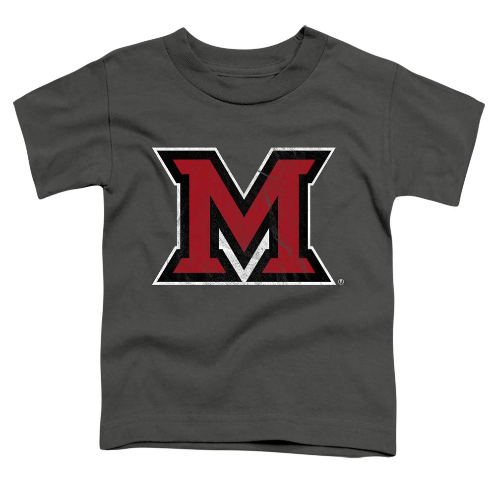 Miami University Official Distressed Primary Logo Unisex Toddler T Shirt, Charcoal, Medium (3T)