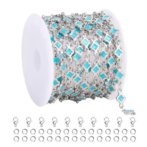 GTVOODX Stainless Steel Blue Enamel Chains Bulk for Jewelry Making 2 Meters