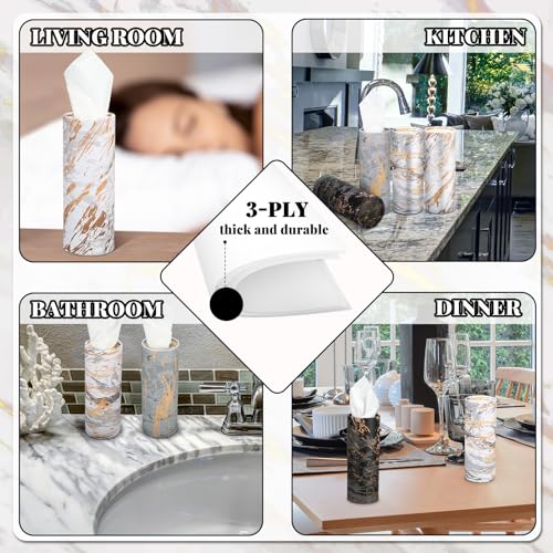 Image of Thenshop 16 Pack Car Tissue Holder 3 Ply Facial Tissue Bulk Marble Modern Tissues Cylinder Travel Round Boxes Fits Car Cup Holders Small Tissues Container for Home Bathroom Everyday Refill