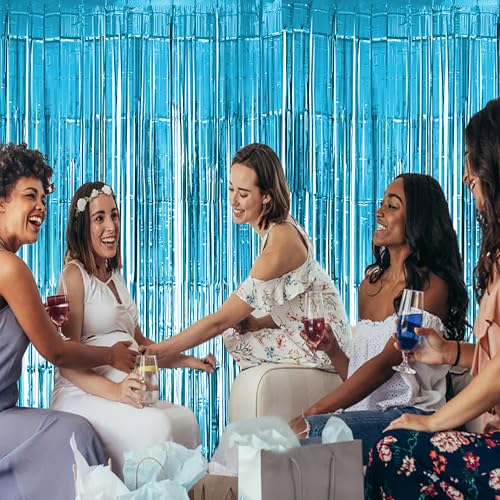 Image of 10 Pack Light Blue Fringe Backdrop Curtains, Light Blue Streamers Party Backdrop, Christmas Decorations, New Year Decorations, White Party Decorations Supplies For Birthday, Holidays, Parties & More