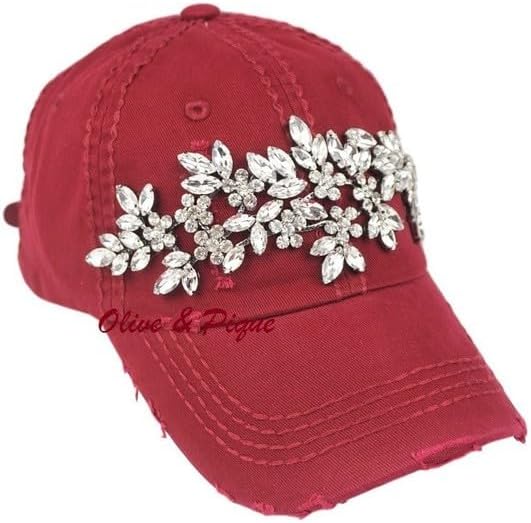 Olive & Pique Glitz Distressed Burgundy Red Baseball Hat