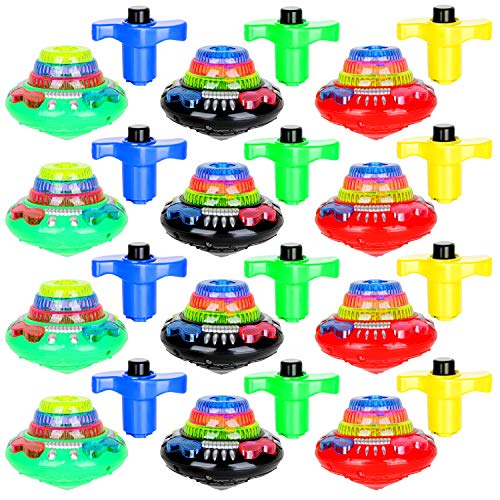 PROLOSO Spinning Top with Lights & Music Light Up Peg Tops LED Spin Toys Gyroscope Flashing Spinner Party Favors Pack of 12