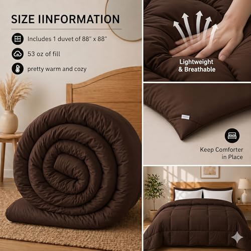 Image of Luxury Hotel Collection Cotton Comforter | All-Season Lightweight Quilt for Hot Sleepers | Plush, Breathable & Box-Stitched (King) Chocolate