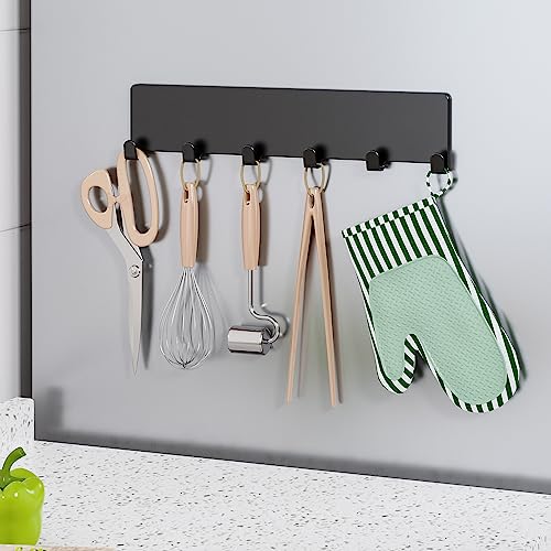 Image of 5-Pack Moveable Magnetic Spice Rack Organizer With 6 Hooks for Refrigerator, Metal Fridge Shelf, Black