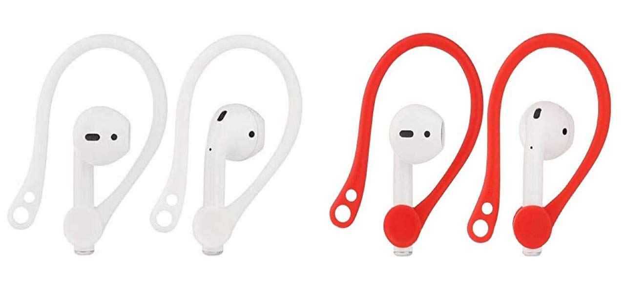 MXVOLT Earhooks Compatible with AirPods 2 AirPods 1 Anti-Lost Secure Earhook Holder Ear Attachment Loops Earbud Sports Earhook Hooks Pack of Two (White and Red)