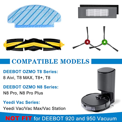 T8 Series N8 Pro Accessories, Replacement Parts For Ecovacs Deebot Ozmo T8 Aivi T8 Max T8 Series N8 Pro N8 Pro Plus Washable Mop Pads Side Brush Main Brush Hepa Foam Filter #TOP2
