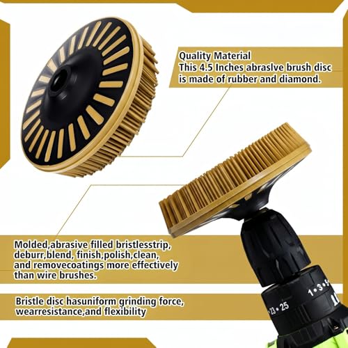 Image of Zhehao 4-1 /2 inch Yellow 80 Grit Bristle Disc with 5 /8 inch-11 Threaded Hub Ceramic-Aluminum Oxide Abrasive Brush for Angle Grinder Remove Paint, Rust, Coatings, Weld Slag, Contaminants Max 12000 RPM Speed