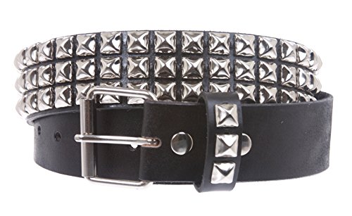 Snap On Three Row Punk Rock Star Metal Silver Studded Full Grain Cowhide Leather Belt2