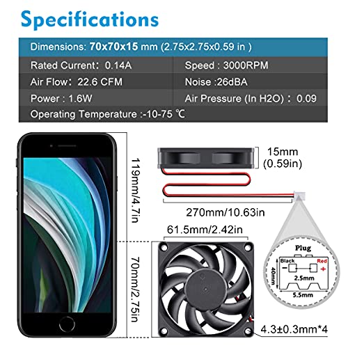 Wathai Dc 12V Cooler Case Fan 70Mm X 70Mm X 15Mm 2Pin Brushless Cooling Fan 2Pack #TOP1