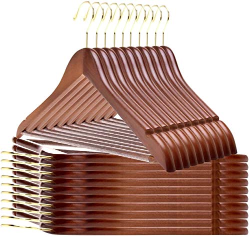 quality wooden hangers - slightly curved, solid wood coat hangers with stylish chrome hooks - heavy-duty, 30-pack sets for clothes, jackets, shirts, pants, suits