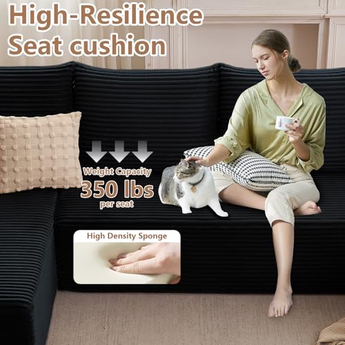 Image of Oversized Modular Sectional Sofa Couch, Large 5 Seater Corner Sofa Modern L Shaped Sectional Couch Cloud Couches for Living Room, Office, Spacious Space, Corduroy, No Assembly Required, Black