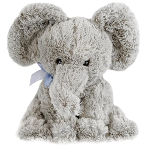 The Magic Toy Shop 11 Grey Elephant Plush Teddy with Ribbon - Super Soft Cuddly Stuffed Animal Toy Cute Face & Shiny Eyes - Suitable from Birth Nursery Decor for Boys & Girls
