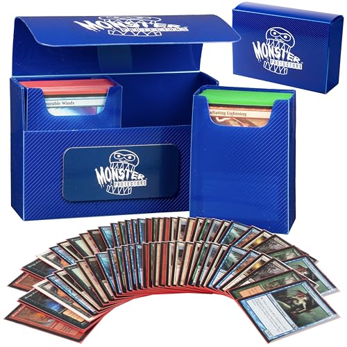 Monster Protectors Trading Card Double Deck Box with Self-locking Magnetic Closure - Blue (Fits Yugioh, Pokemon, Magic the Gathering Cards)
