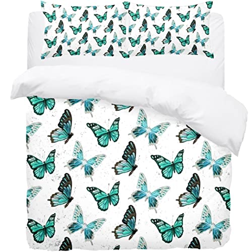 Parure de lit simple motif papillon rétro avec 2 taies d'oreiller - 2