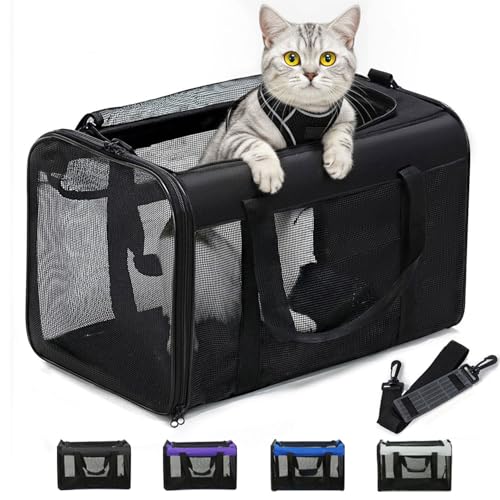 Conlun Katzentransportbox,Weiche Katzentransporttasche mit 4-seitigem Netz, Flugzeugtaugliche Katzentasche für Kleine&Mittelgroße Katze Kätzchen...