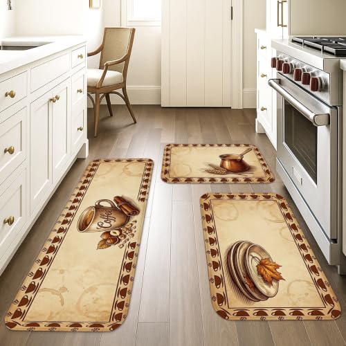 Tapis de cuisine rustiques lot de 3 beige lavables et confortables pour couloir