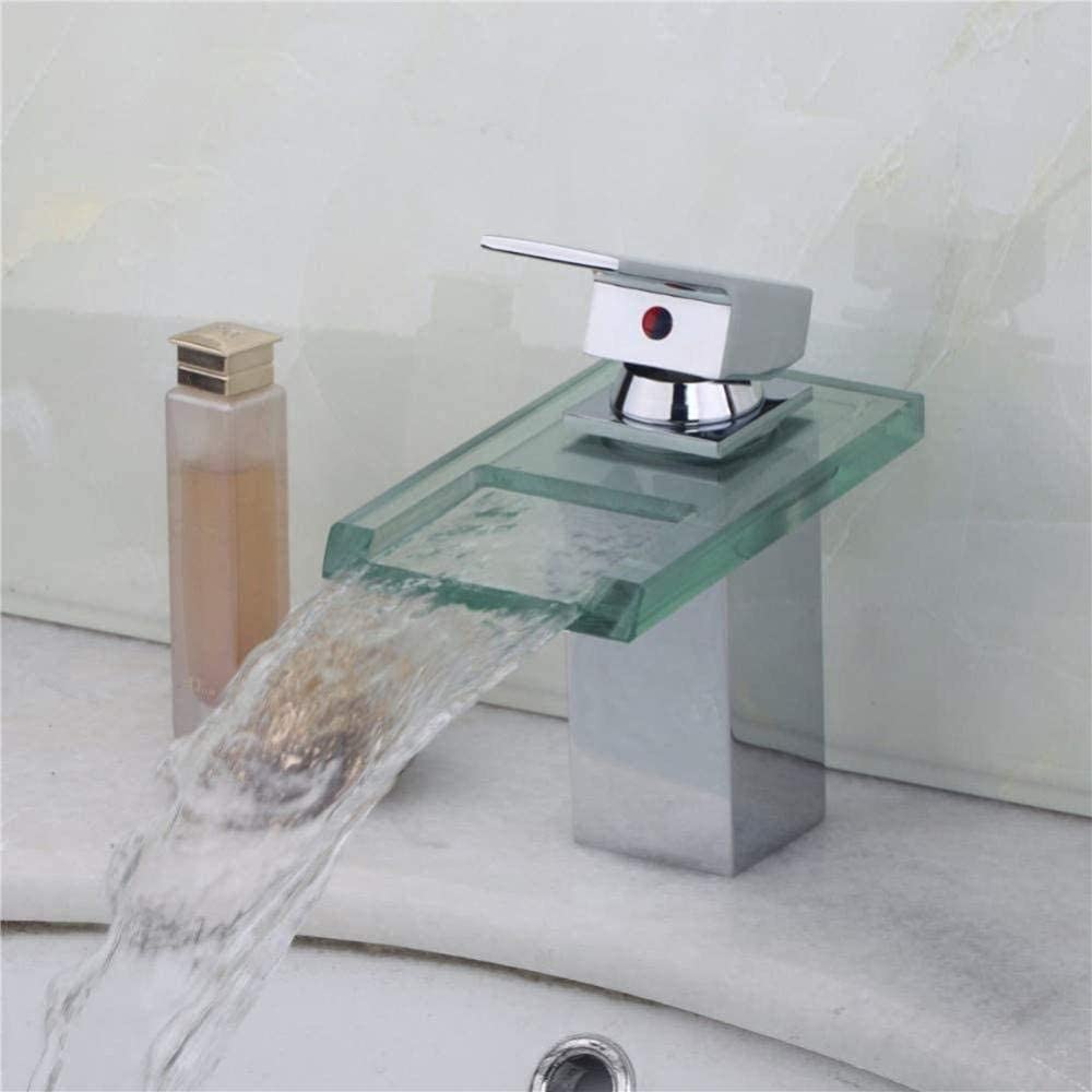 MXXQRHF Polished Chrome Waterfall Square Glass Bathroom Sink Faucet, Deck Mounted Kitchen Mixer Tap, Stylish Basin Tap for Modern Bathrooms and Kitchens
