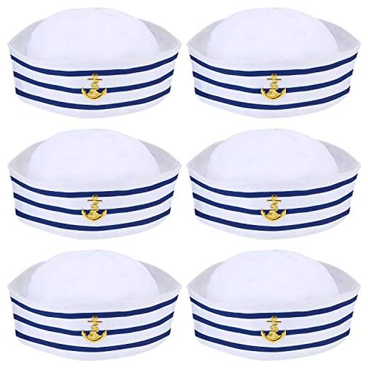 Syhood 6 Piezas Sombreros de Vela Azul con Blanco Sombrero de Marinero Azul Marino para Accesorio de Disfraz, Fiesta de Disfraces (Estilo Clásico)