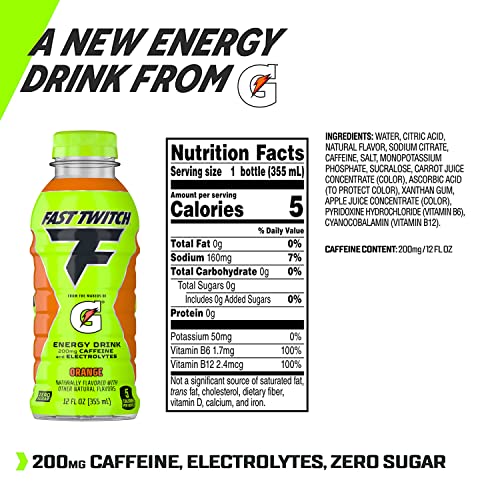 Fast Twitch Energy Drink From Gatorade, Orange, 12Oz Bottles, (12 Pack), 200Mg Caffeine, Zero Sugar, Electrolytes #TOP1