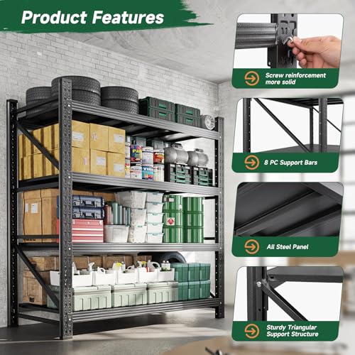 Letaya 3000LBS Storage Shelves Heavy Duty,70\" H Garage Shelving Units, 4 Tier Adjustable Utility Rack Shelf,Large Metal Industrial Shelves,for Shop,Warehouse,Basement (48\" W x 24\" D x 70\" H)