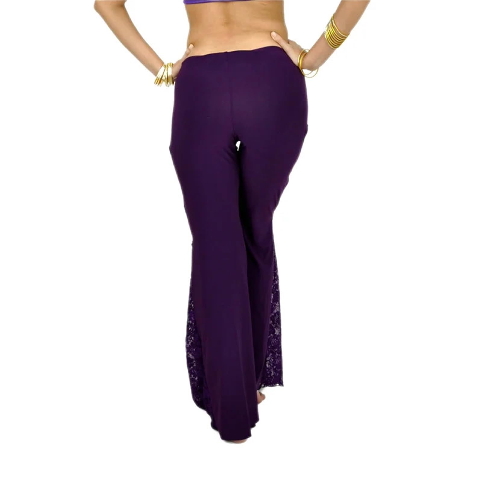 Damen Chiffon Tanzhose Frauen Spitze Floral Ausgestellte Lange Hose Bauchtanz Kleidung Seite Schlitz Design Elastischer Bund Ergänzende Praxis Tragen
