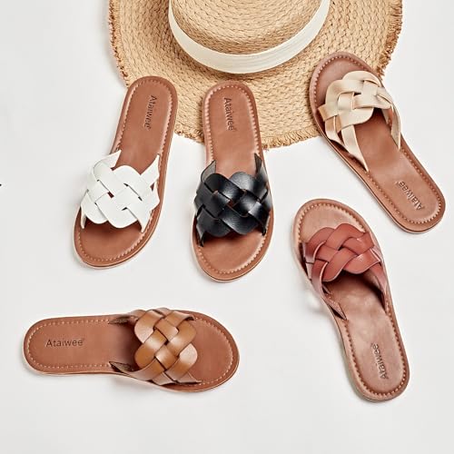 Ataiwee Women's Flat Slide Sandals - Memory Foam Insole for Comfort, Easy to Match with Dresses & Jeans, Summer Casual Walking Shoes. 6