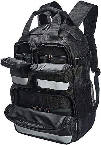 Image of Pahal Nylon Tool Bag Backpack Waterproof Heavy Duty for Tools of Electrician,Technician,Black 19 Pockets 18 INCH-Titan Pro
