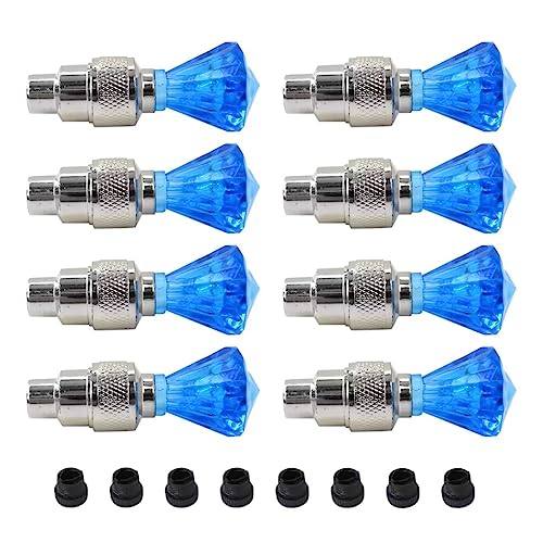 8 Pack Bike Bicycle Car Valve Stem Cap LED Light, Water Resistant Motorcycle Wheel Tire Light Lamp (Gem Shape, Blue)