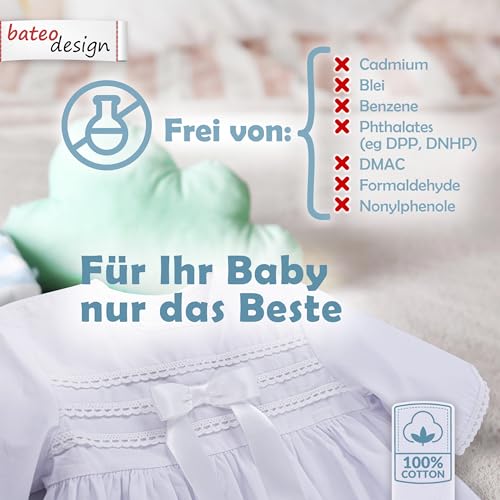 Bateo Design Baby Taufkleid aus Baumwolle Simon mit Schleife Weiß (68)
