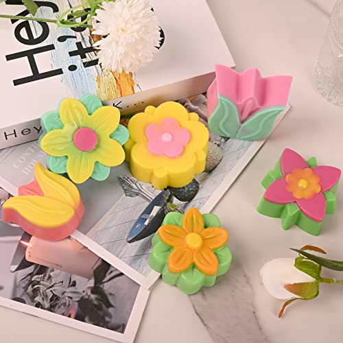 Image of Sakolla 6-Cavity Flower Soap Molds Silicone, 2 Pack Tulip Different Flower Shapes Silicone Molds for Soap, Lotion Bar, Bath Bombs, Chocolate, Candy Baking Molds Jelly, Ice Cube Tray