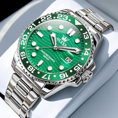 Image of OLEVS Multifunctional Chronograph Calendar Watch for Man Diamond Analog Moon Phases Wrist Watches Stainless Steel Waterproof Luminous Mens Watch