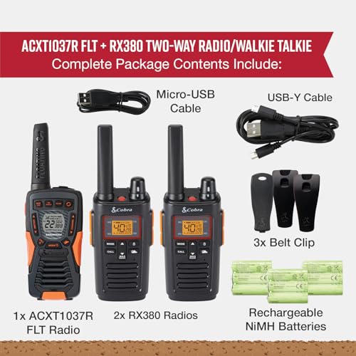 Image of Bundle of Cobra RX380 Walkie Talkies (2-Pack) + Cobra ACXT1037R FLT Walkie Talkie (1-Pack)