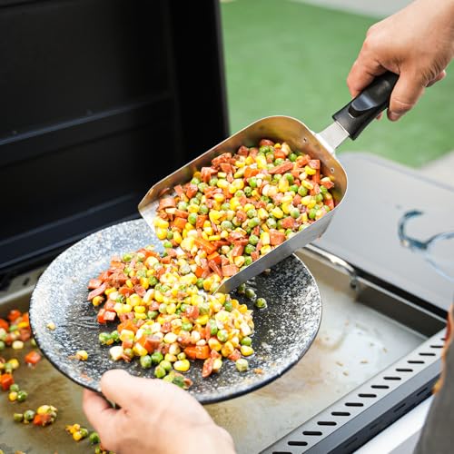 onlyfire Grillschaufel, Edelstahl Schaufel mit Griff, Multifunktional Grillspachtel für Grillplatten, Planchas, Grill, Burger-Smash und Teppanyaki, BBQ Grillwender, Kohleschaufel, 16x12,5cm