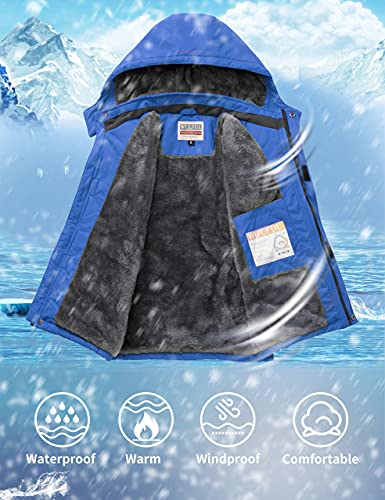 Image of WULFUL Boy's Waterproof Ski Jacket Warm Fleece Hooded Winter Snow Coat