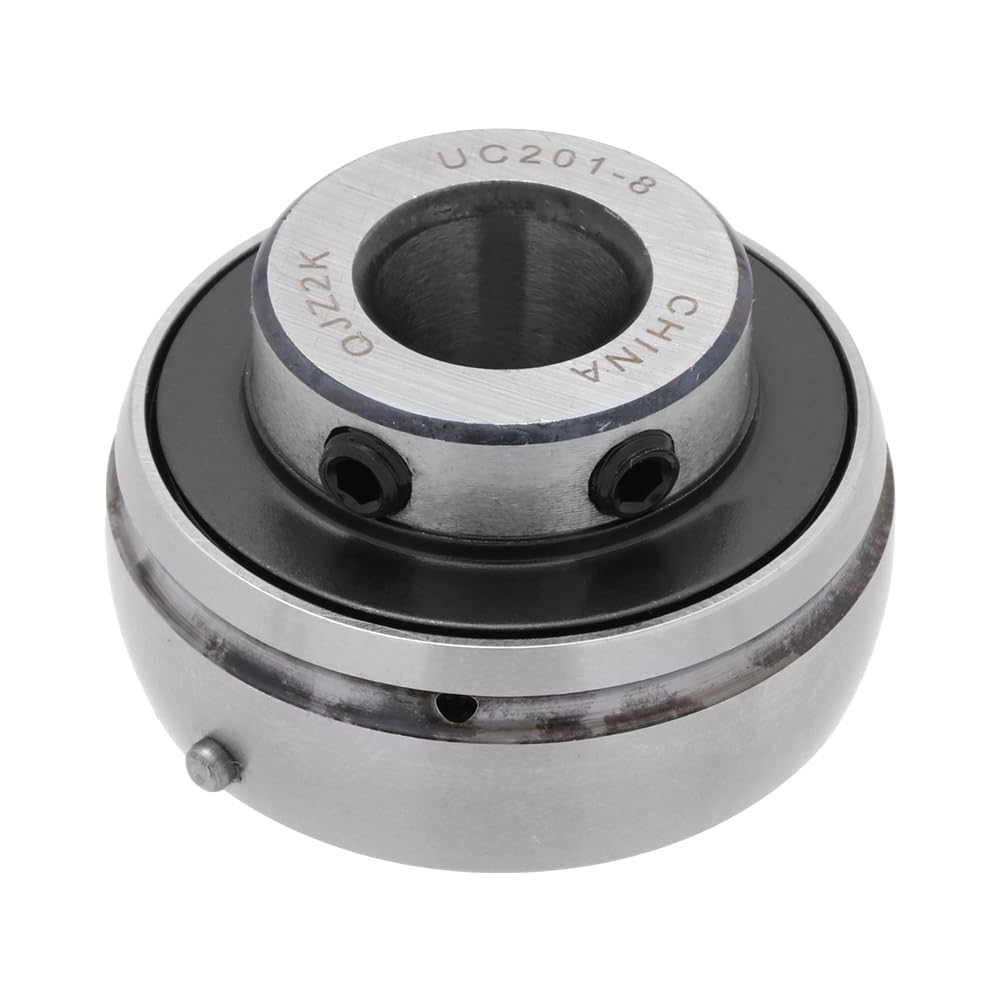 UC201-8 - Insert Bearing - 1/2 in Bore - 1.85 Inch in Outer Diameter - 0.669 in Width - Set Screw Locking, Contact Seals, Relubricable