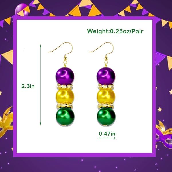 Mardi Gras Earrings, Lightweight Beads Mardi Gras Earrings for Women, Mardi Gras Accessories for Mardi Gras Outfits, Mardi Gras Party Favors 2025 Cute Holiday Jewelry - Image 6