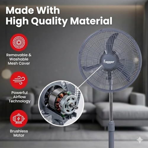 Image of Fogger Wind Speed Electric Stand Fan Wind Speed with 2 Year Warranty High Air Delivery, Silent Operation Pedestal Fan