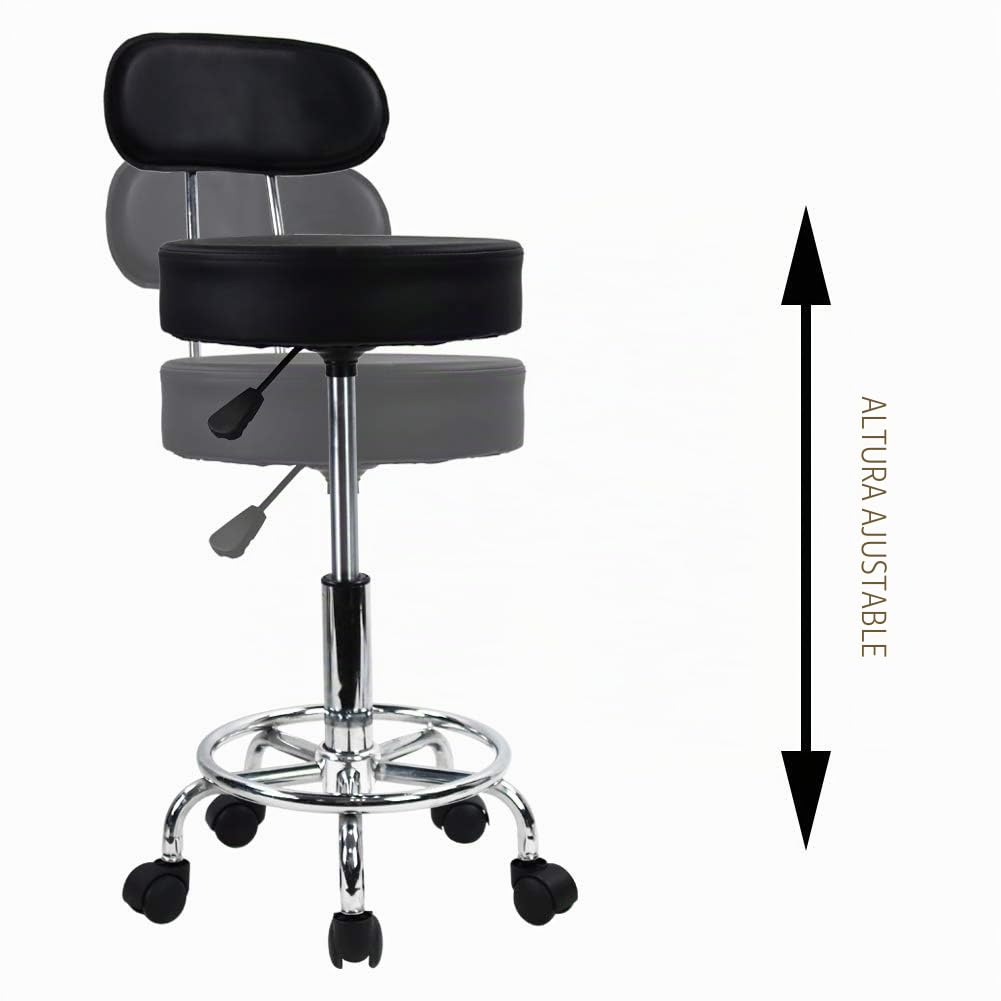 KKTONER Taburete de Bar telesilla Silla giratoria banqueta experimentales heces de Aprendizaje Taburete de Belleza Silla Alta Trasera Regulable en Altura con Ruedas (Negro)