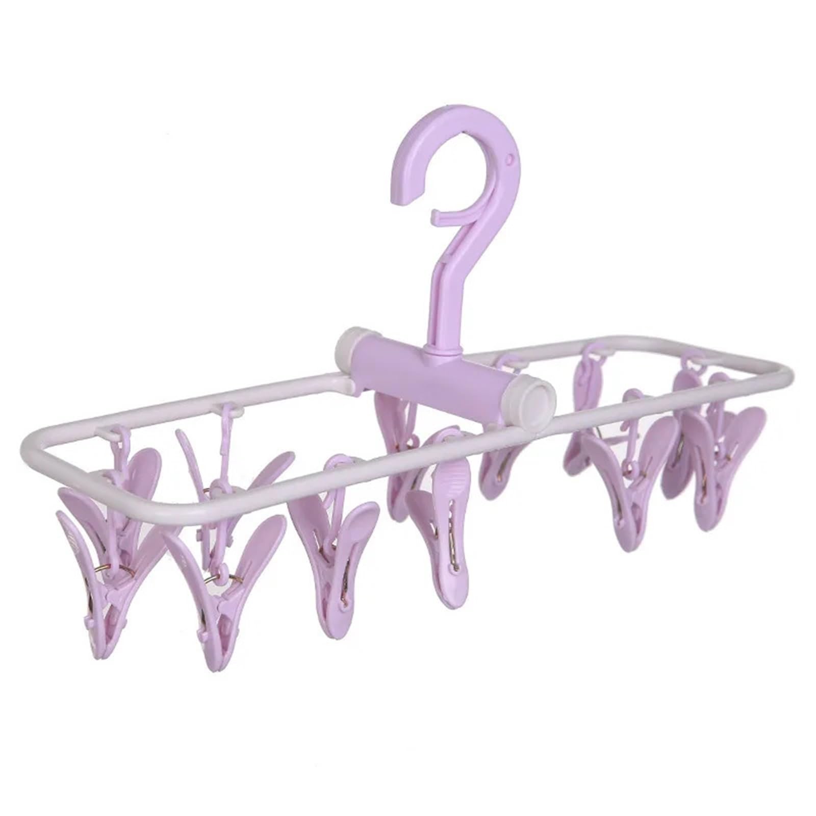 Sock Clip Multifunctional Clothes Drying Rack - Foldable Laundry Hanger With Non-Marking Hooks(Purple)
