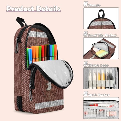 Image of ZAZYXTJ American Football Standing Large Capacity Pencil Case 3 Compartment Pen Pouch Storage Canvas Makeup Bag for School Office Teen Girl Boy Men Women