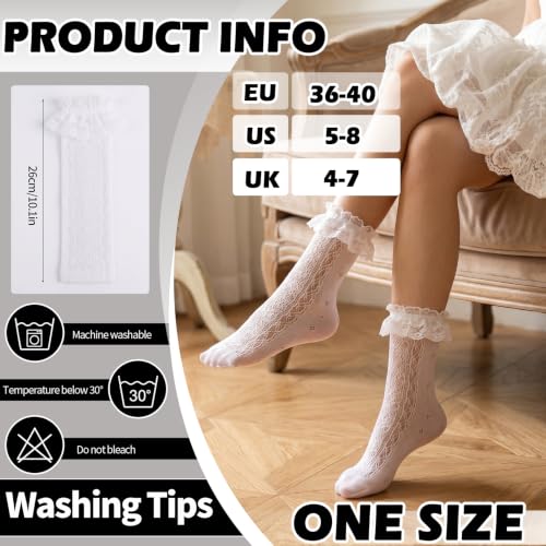 Image of Jspupifip 6 Pairs Lace Ruffle Frilly Crew Socks for Women Girls | Cotton Breathable Cute Princess Ankle Dress Lace Socks Thin Cool Casual Socks