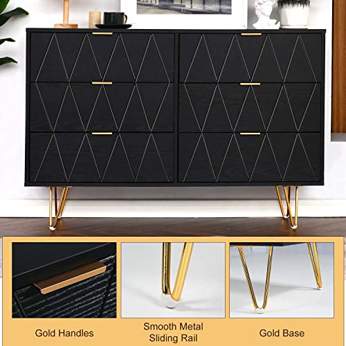 Catrimown 6 Drawer Dresser For Bedroom Black Dressers & Chest Of Drawers Wood Dresser With Storage Modern Dresser With Gold Handles For Bedroom Living Room Entryway #TOP4
