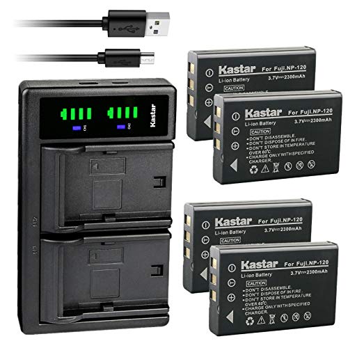 Kastar 4-Pack Battery and LTD2 USB Charger Replacement for Fujifilm NP-120, NP-120B, FNP120, Toshiba NP-120, PX1657, PENTAX D-LI7, RICOH DB-43, CONTAX BP-1500S, KYOCER BP-1500S Battery
